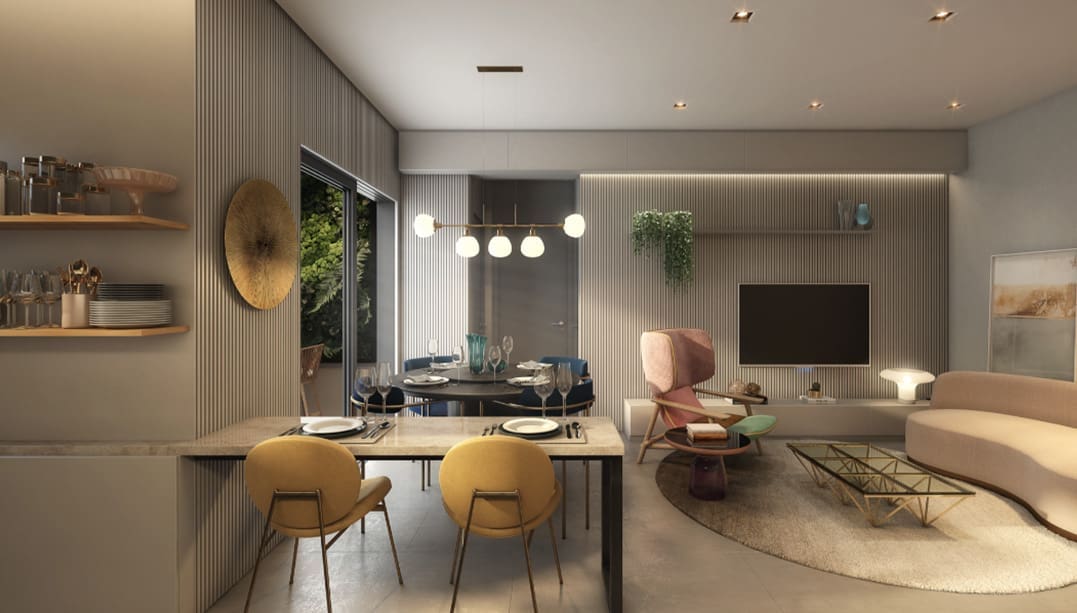 Living do apartamento Garden - Perspectiva Ilustrada